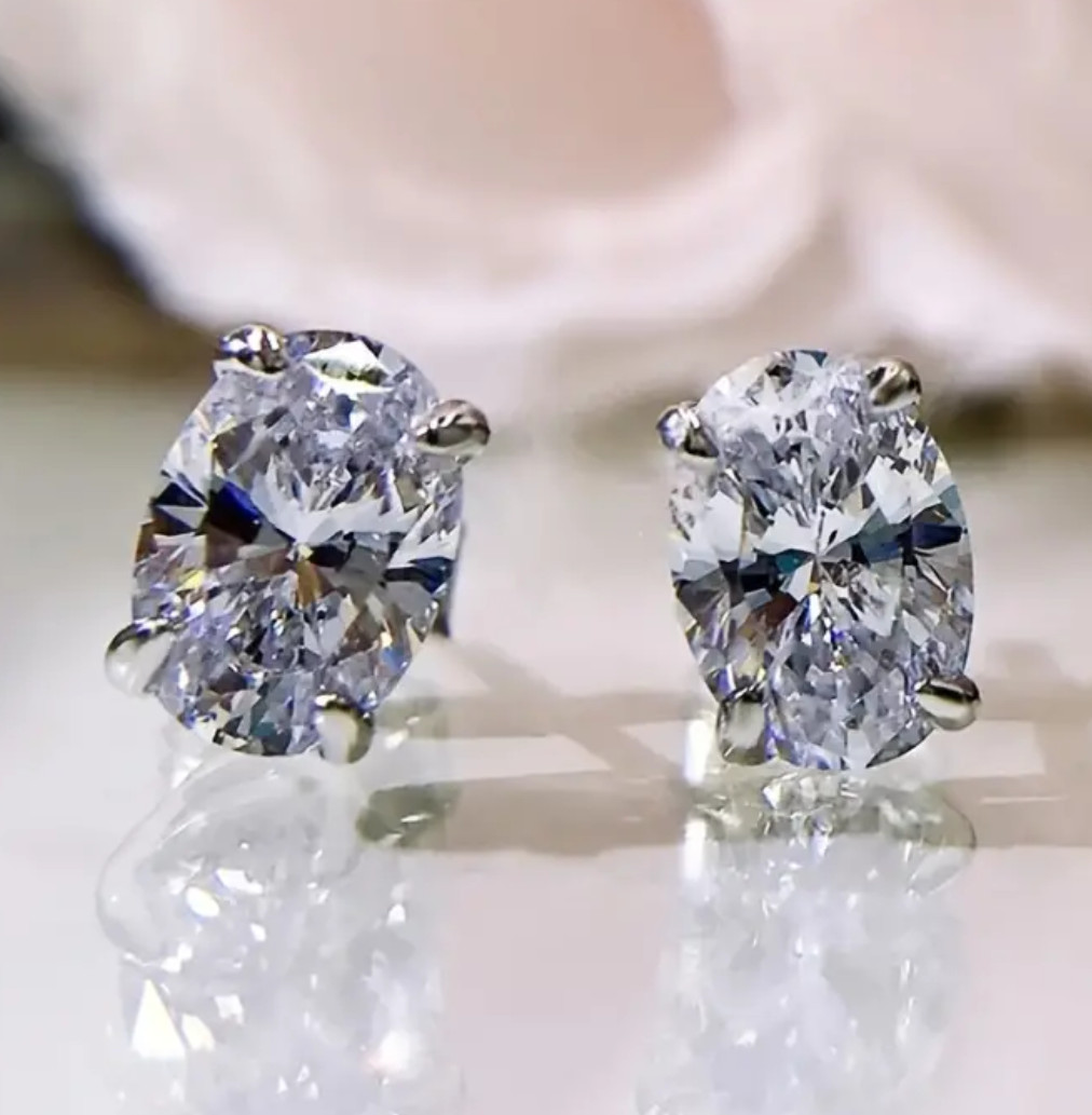 2ct Lab Created Oval Diamond Solitaire 18K Stud Earrings White Gold Plated