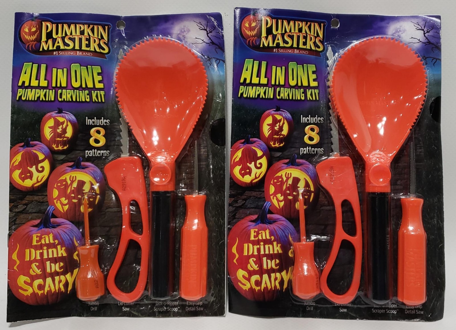 Lot Of 2 Pumpkin Masters All-in-One Pumpkin  8 piece Halloween Carving Kit