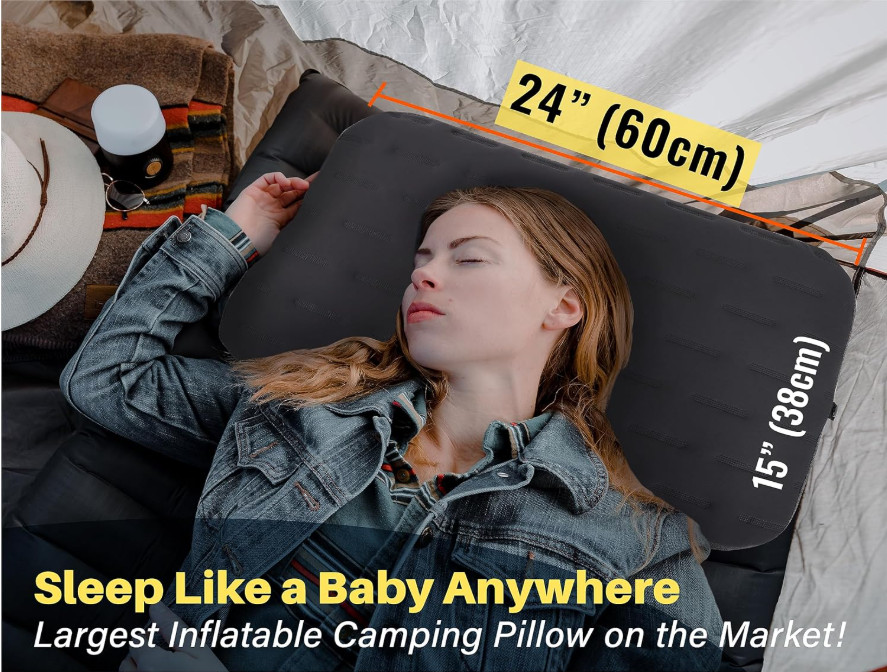 TREKOLOGY ALUFT Ultra Camping Pillow – Inflatable, Portable,Leak-Proof (24"x15")