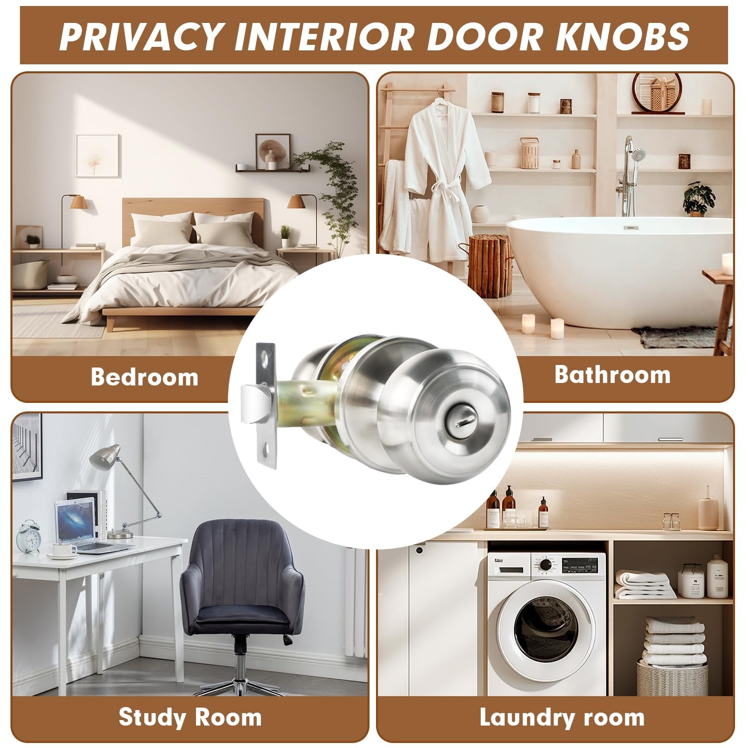 RAZCC Privacy Door Knobs, 4 Pack Satin Nickel Knobs 4 Pack,