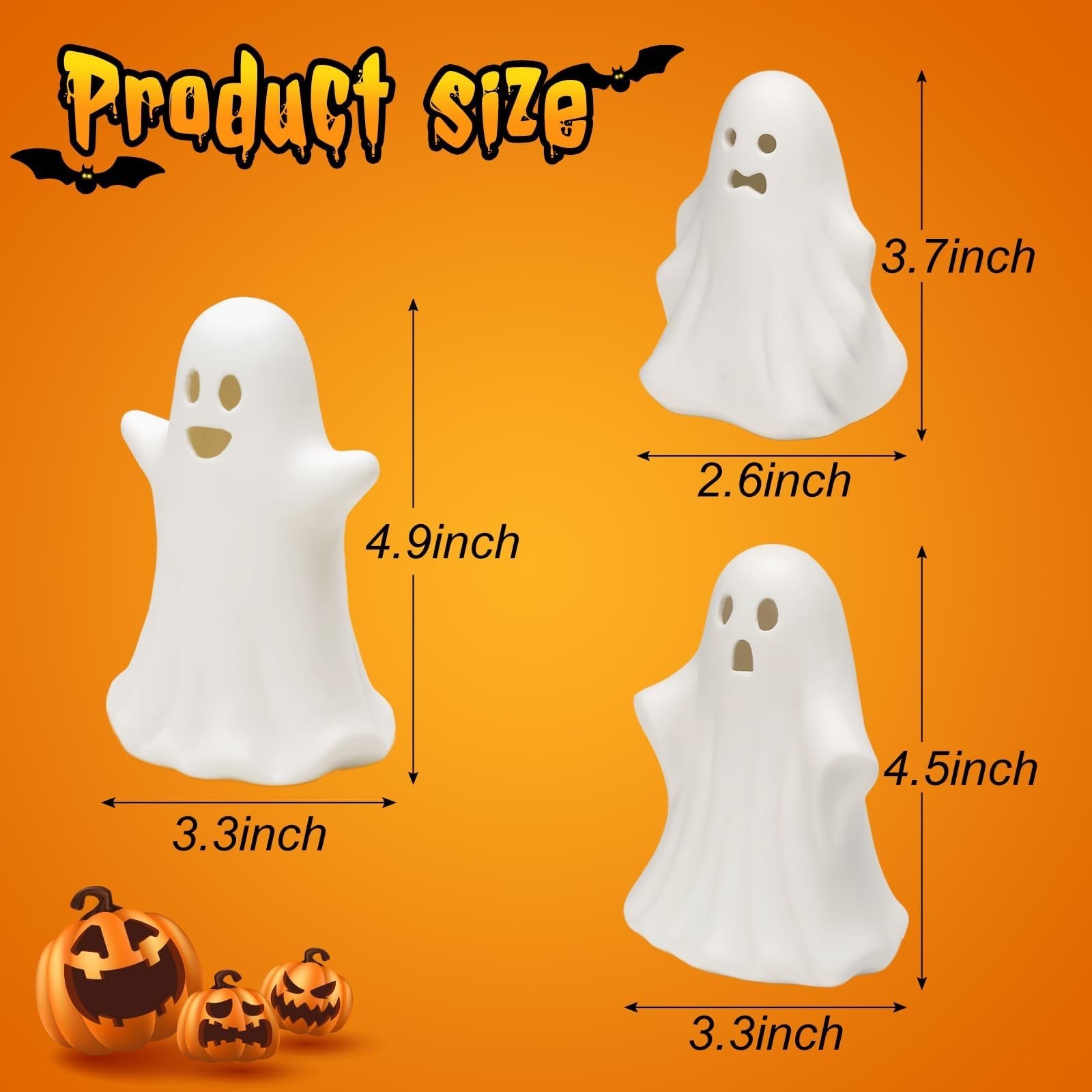 Halloween Ghost Decorations - 3 Pcs Gothic Ceramic Ghost Light Up Decor, Whit...