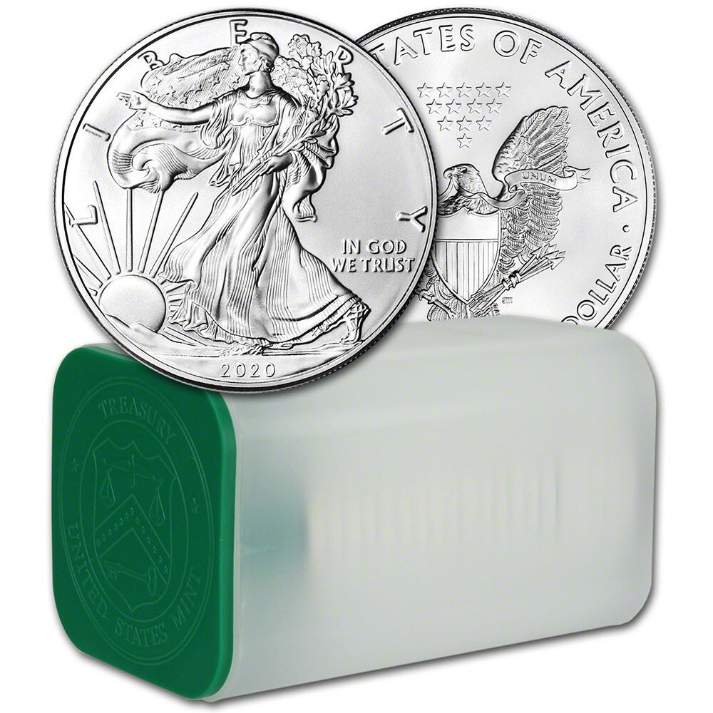 2020 American Silver Eagle 1 oz $1 - 1 Roll - Twenty 20 BU Coins in Mint Tube