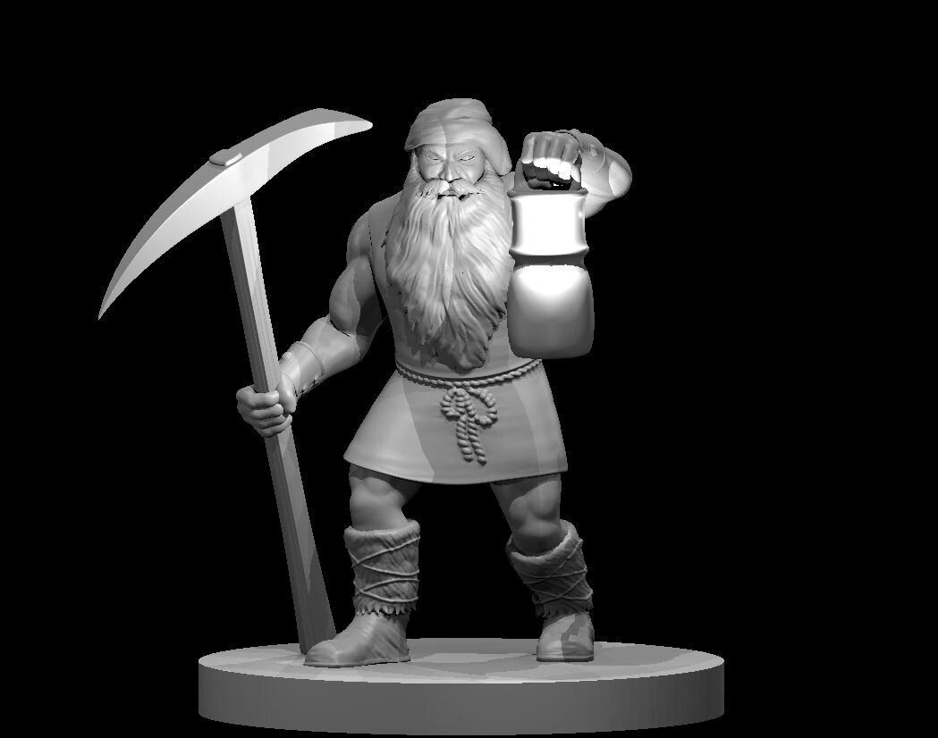 Dwarf Male Miner V2 Adventurer NPC Townsfolk 28mm Scale DND D&D Tabletop Mini