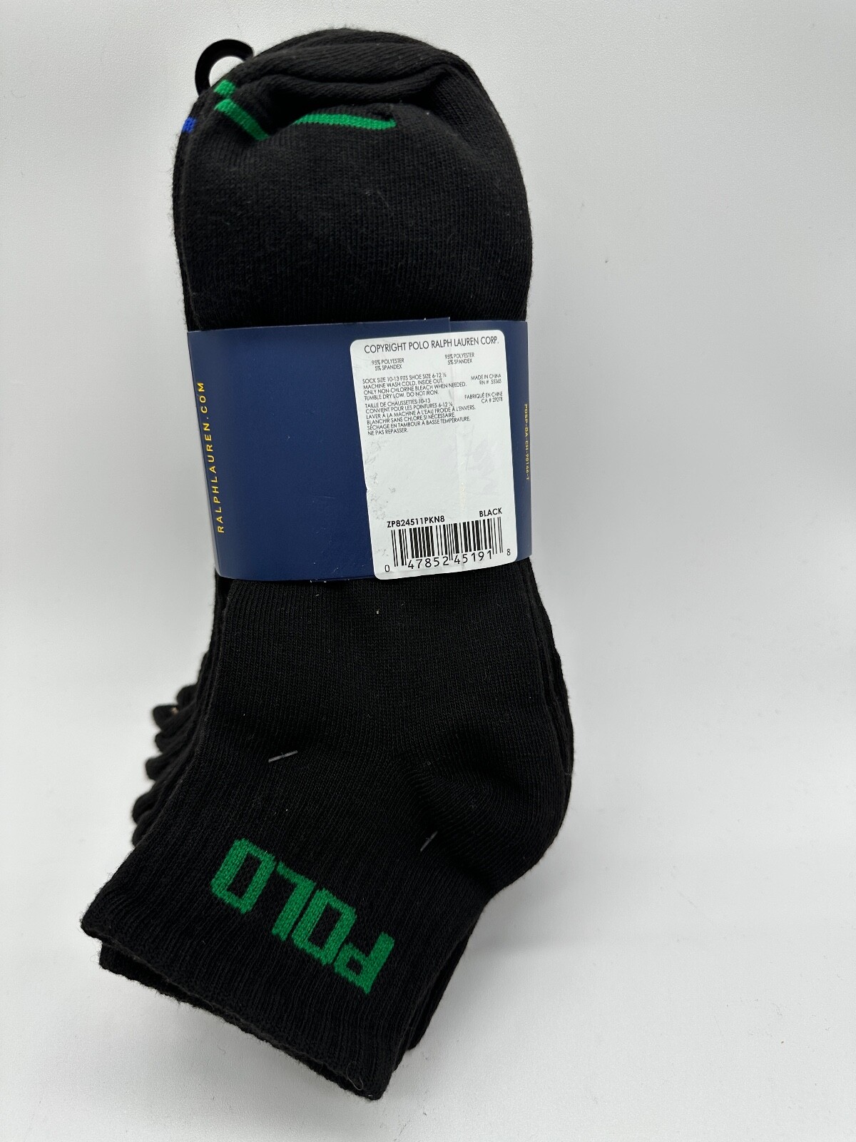 NEW 6 PAIRS MENS POLO RALPH LAUREN ANKLE CUT SOCKS CLASSIC SPORT 10-13 BLK/ WH