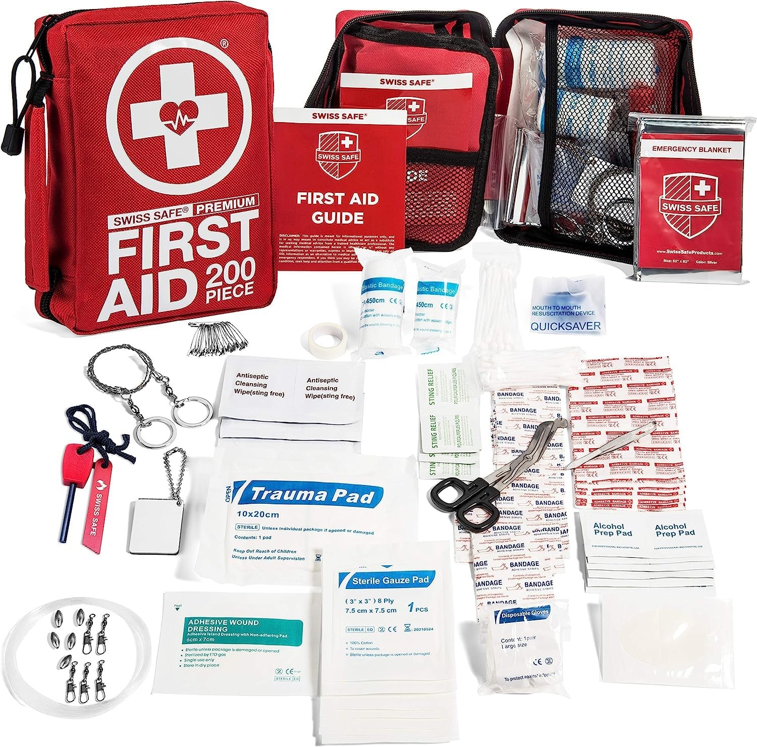 Swiss Safe 2-in-1 First Aid Kit for Car, Travel 5" L x 2.5" W x 7" H, Medium