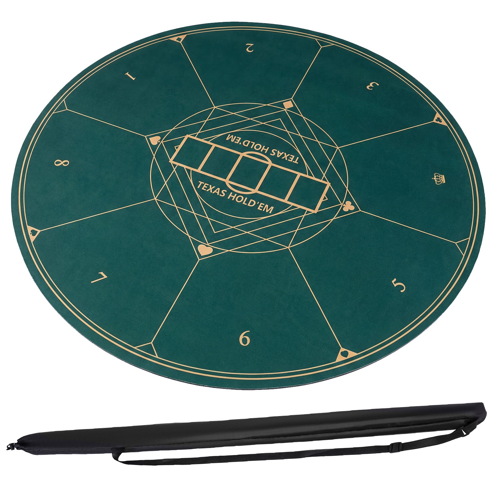 Round Poker Mat for Texas Hold'em 55" 8-Player Poker Table Top for Casino