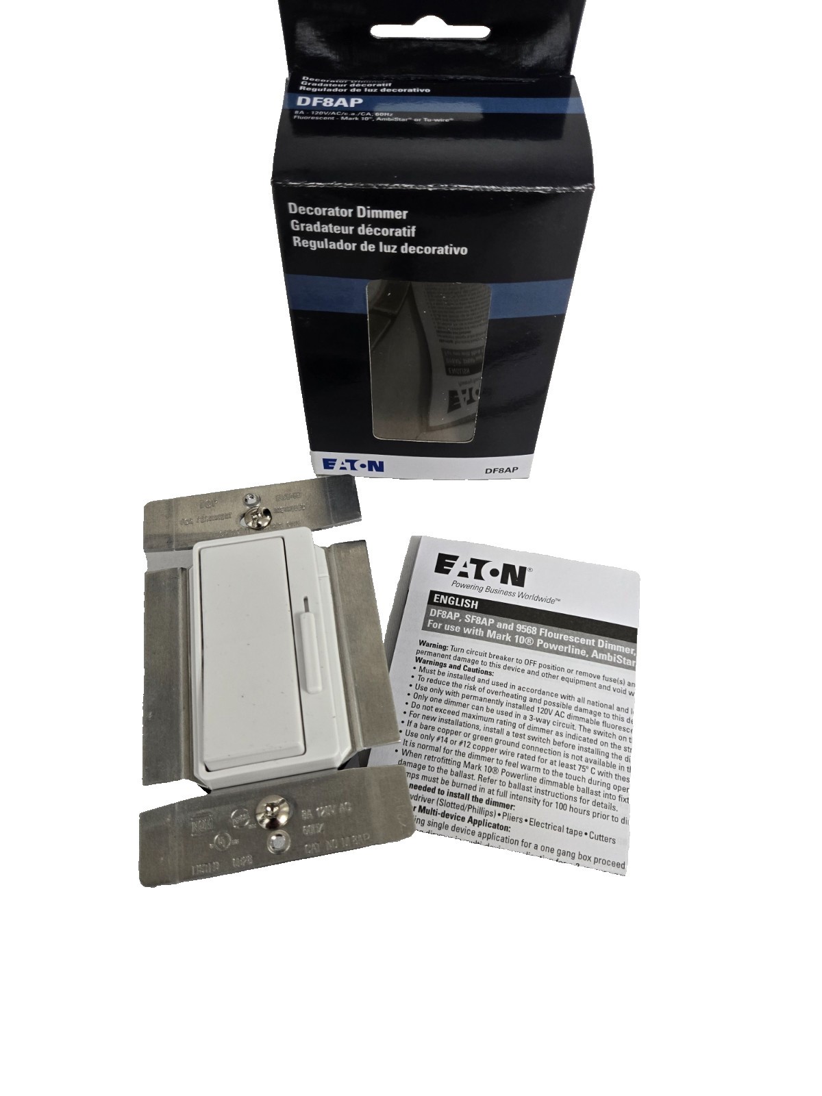 Eaton DF8AP-W White Decorator Dimmer Light Switch w/ Preset feature S13