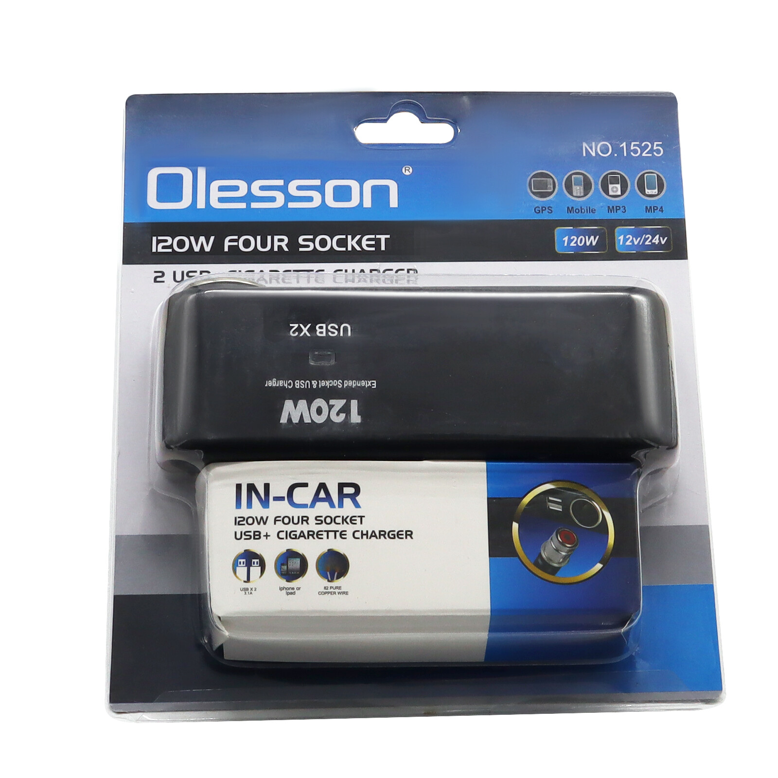4Way Multi Car Cigarette Lighter Socket Extension Splitter USB Charger 120W 12V