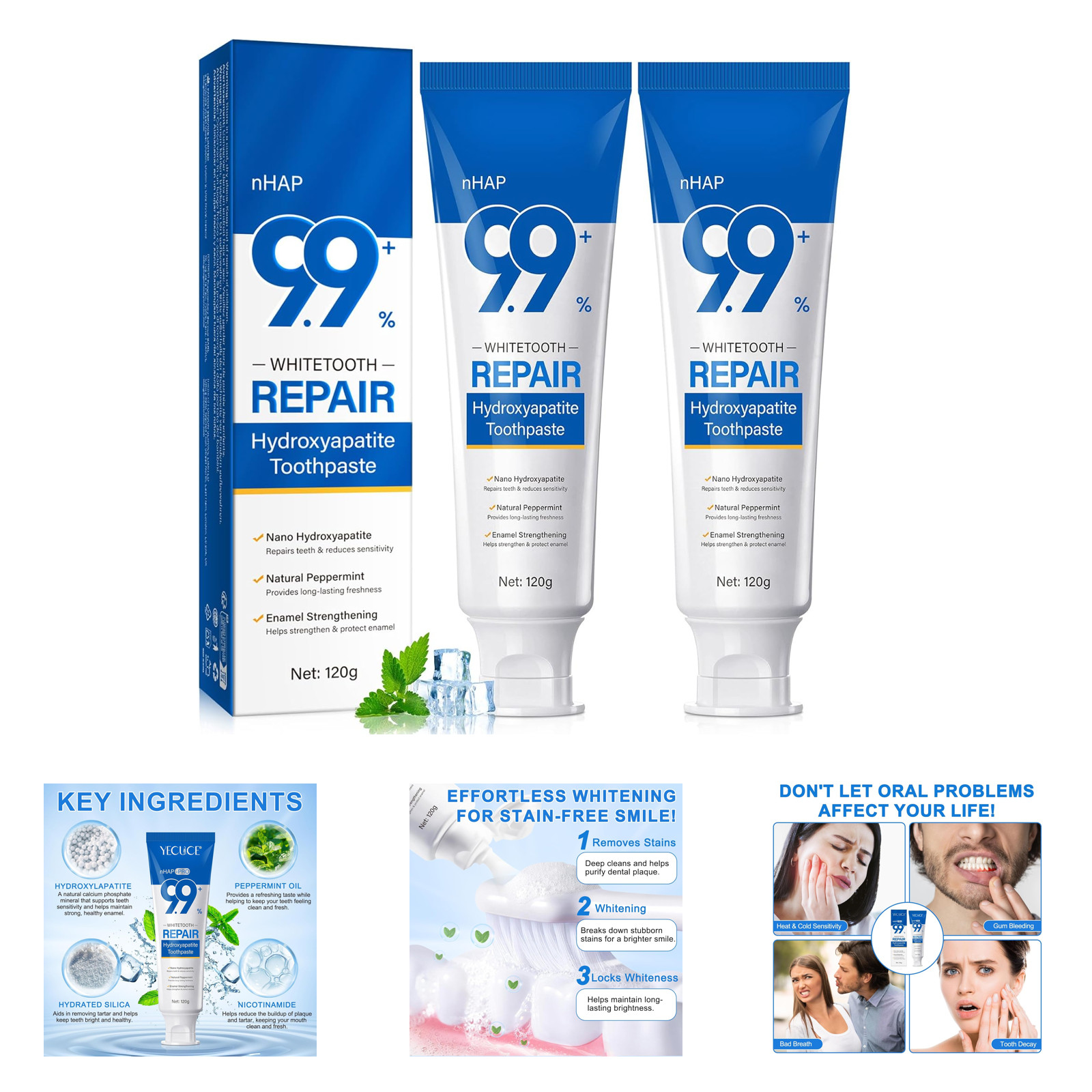 Hydroxyapatite Toothpaste 2 Pack Enamel Protection Tooth Strengthening Natural