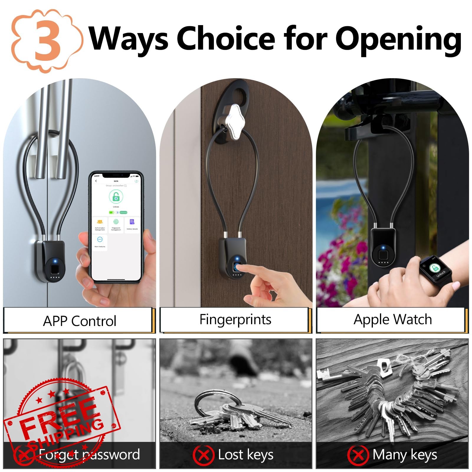 Foxlock Fingerprint Cable Lock Black