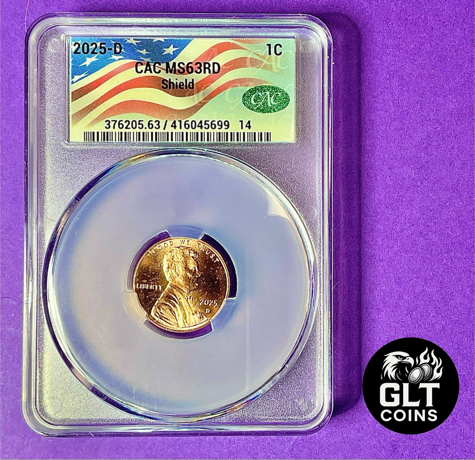 2025-D Lincoln Shield Penny CAC MS63 RD ✦ Flag Label ✦ Last Year Of Mintage