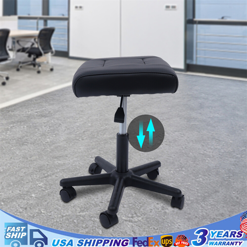 Rolling Swivel Stool Height Adjustable W/ Wheels Leather Footstool for Office