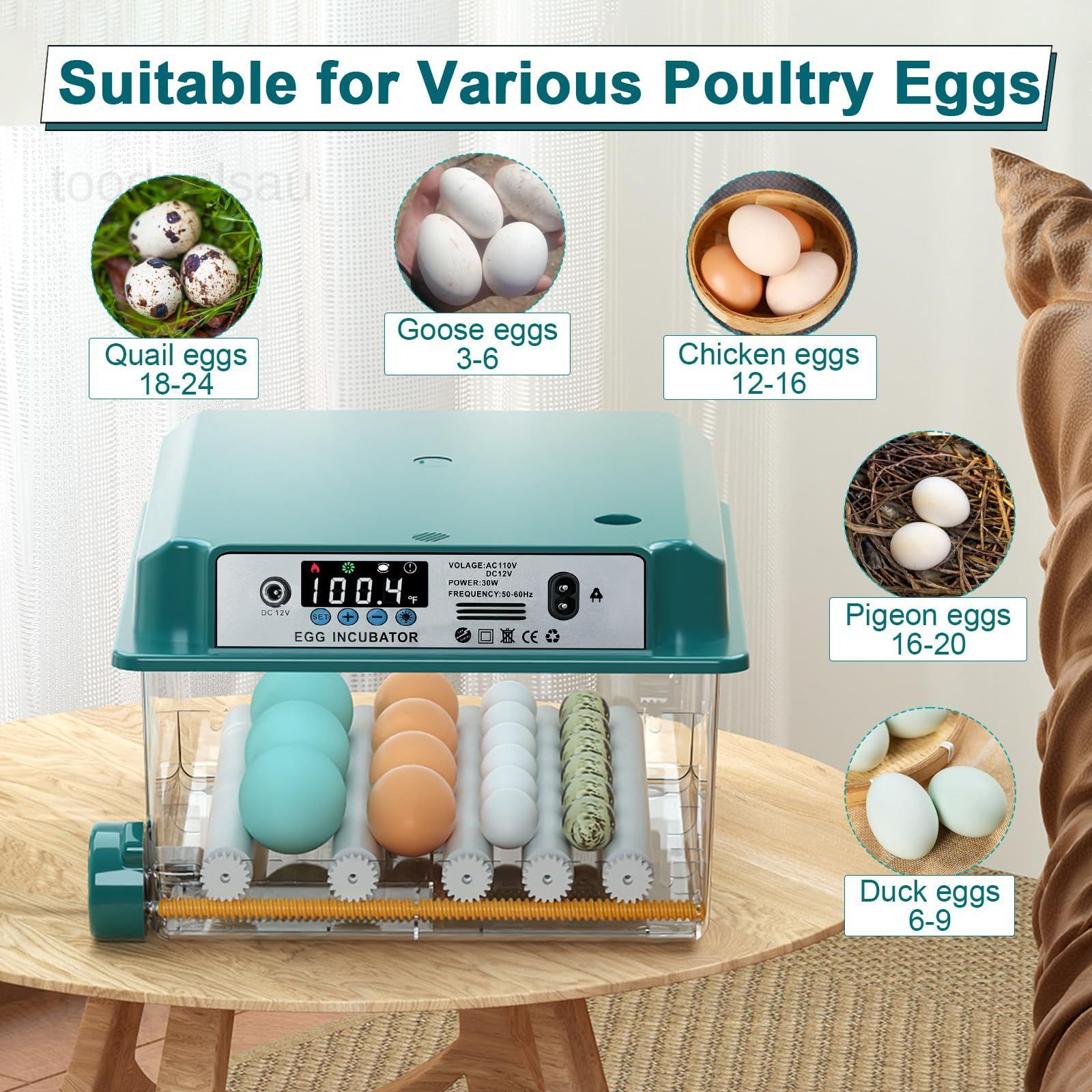 16 Eggs Incubators for Hatching Eggs, Egg Incubator with Automatic Egg Turning..