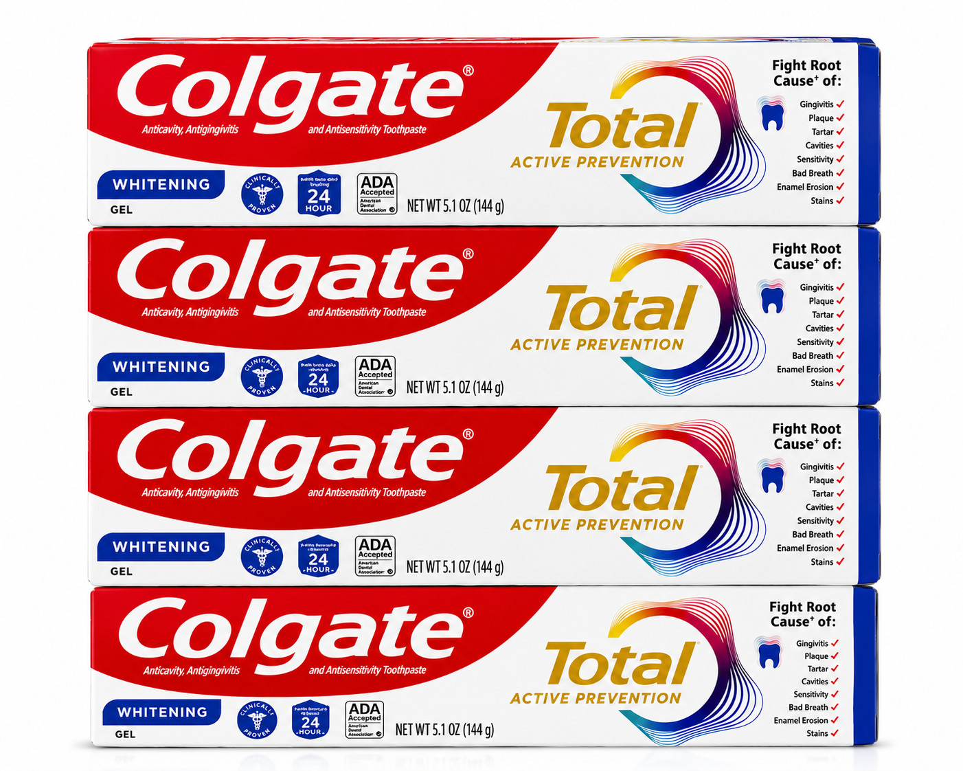 Colgate Total Whitening Toothpaste Gel Pack of 4 5.1 oz for Stronger Teeth