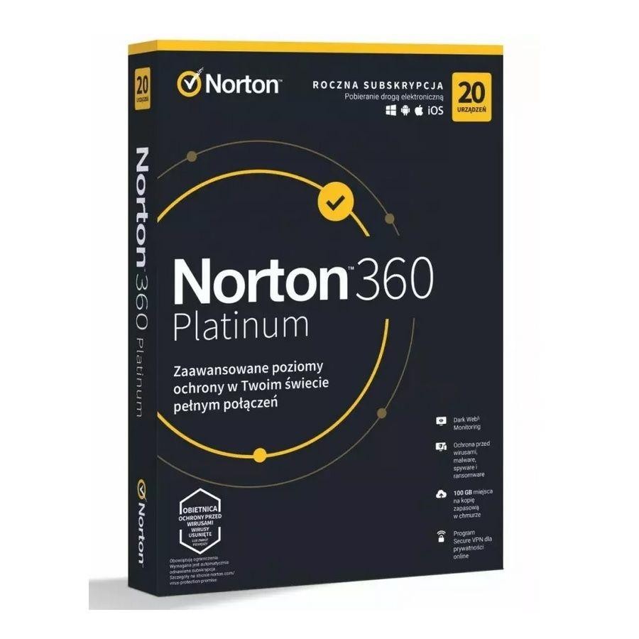 Oprogramowanie NORTON 360 PLATINUM 100GB PL 1 użytkownik 20 urządzeń NortonLifeL