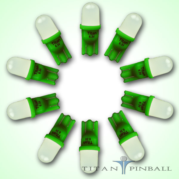 (10 Pack) - 6.3 Volt LED Bulb Frosted 555 Wedge Base (T10) Pinball - GREEN