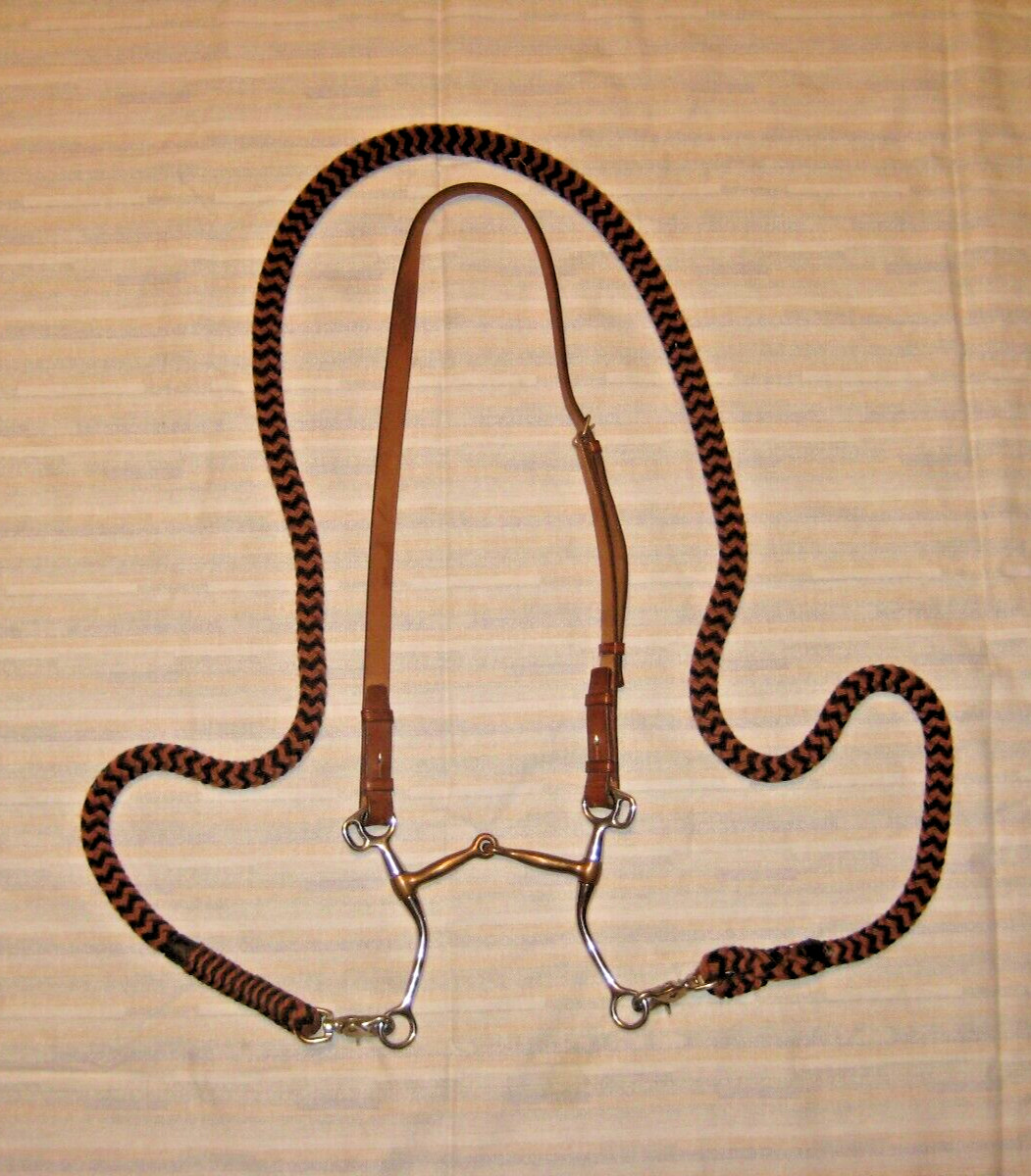 Tucker Leather Headstall with Custom Handmaid Reins and Pratrade Copper Bit