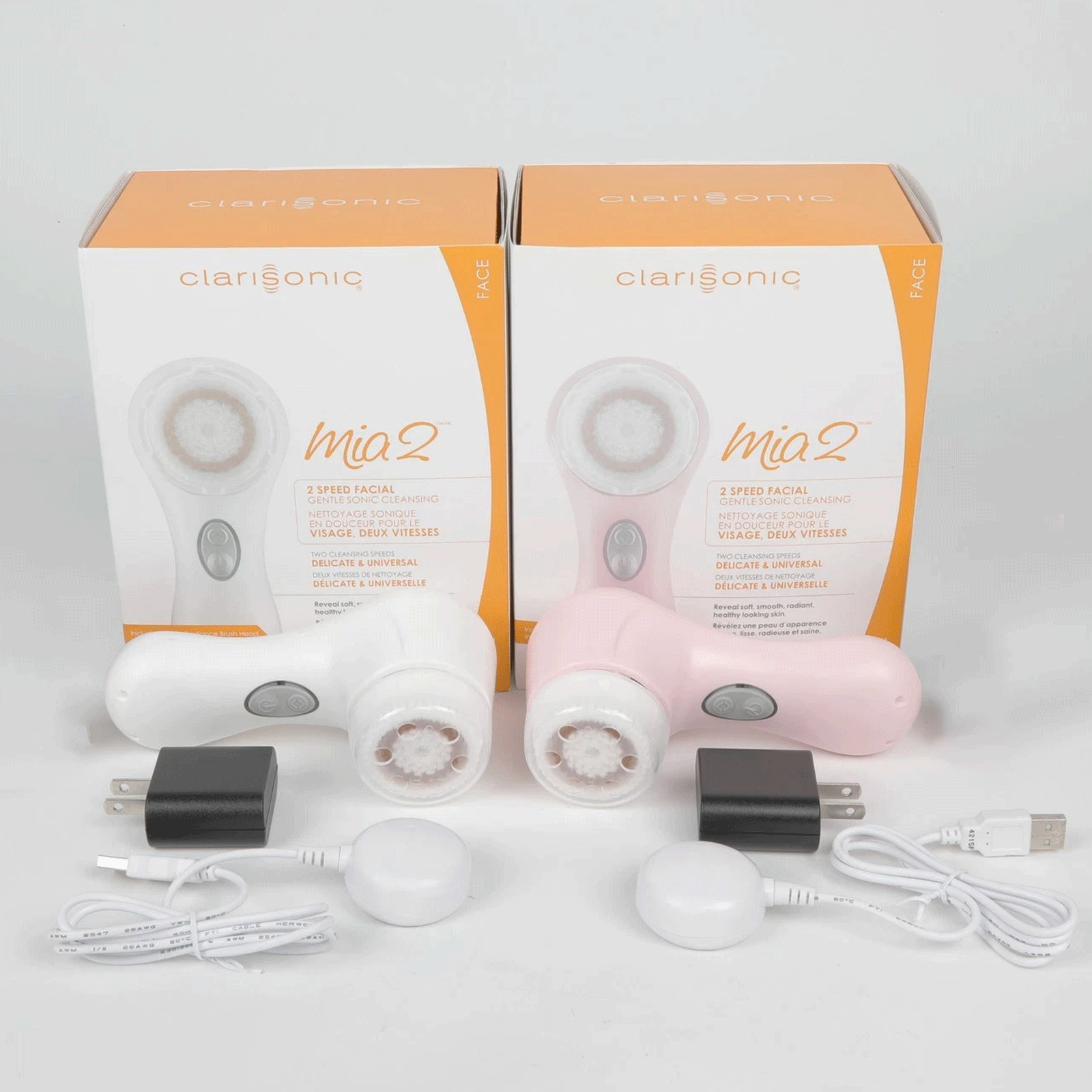 New 2 Speeds White Clarisonic Mia 2 Sonic Facial Skin Cleansing Brush System