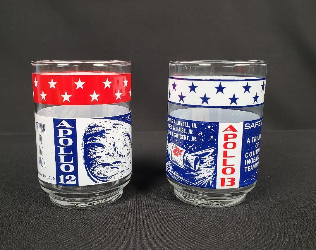 2 Vtg Libbey Apollo 12-13 Man On The Moon Commemorative 10oz. Glass Tumblers