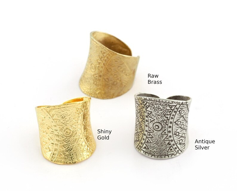 Ethnic Ring Adjustable Ring Raw brass, Antique Silver, Shiny Gold Plated 2983