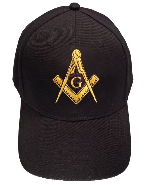Freemason's Baseball Cap - Black Hat with Golden Standard Masonic Symbol