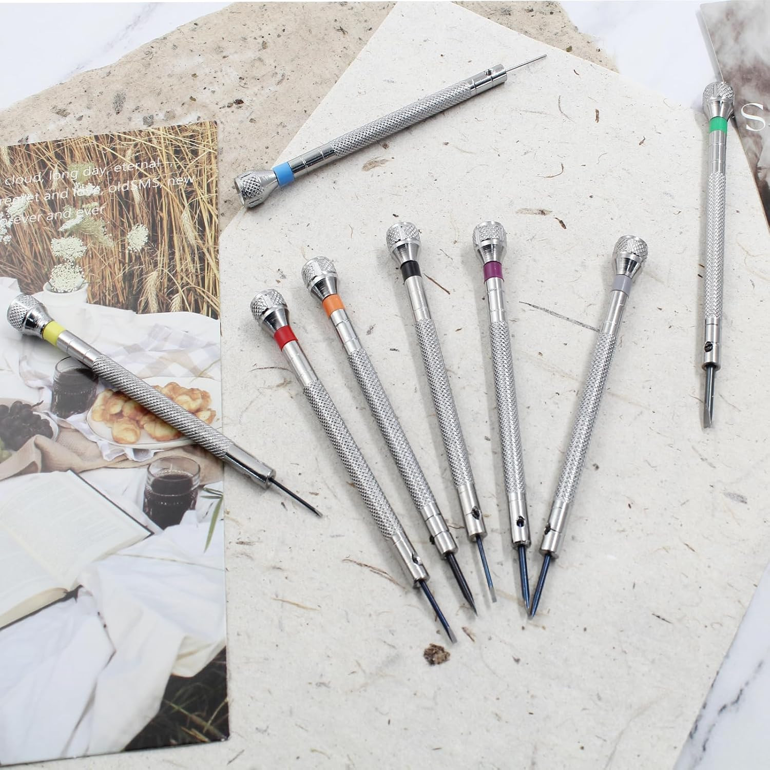 8 Pieces 0.6-2.0Mm Professional Precision Micro Flat Head Screwdriver Set for Gl