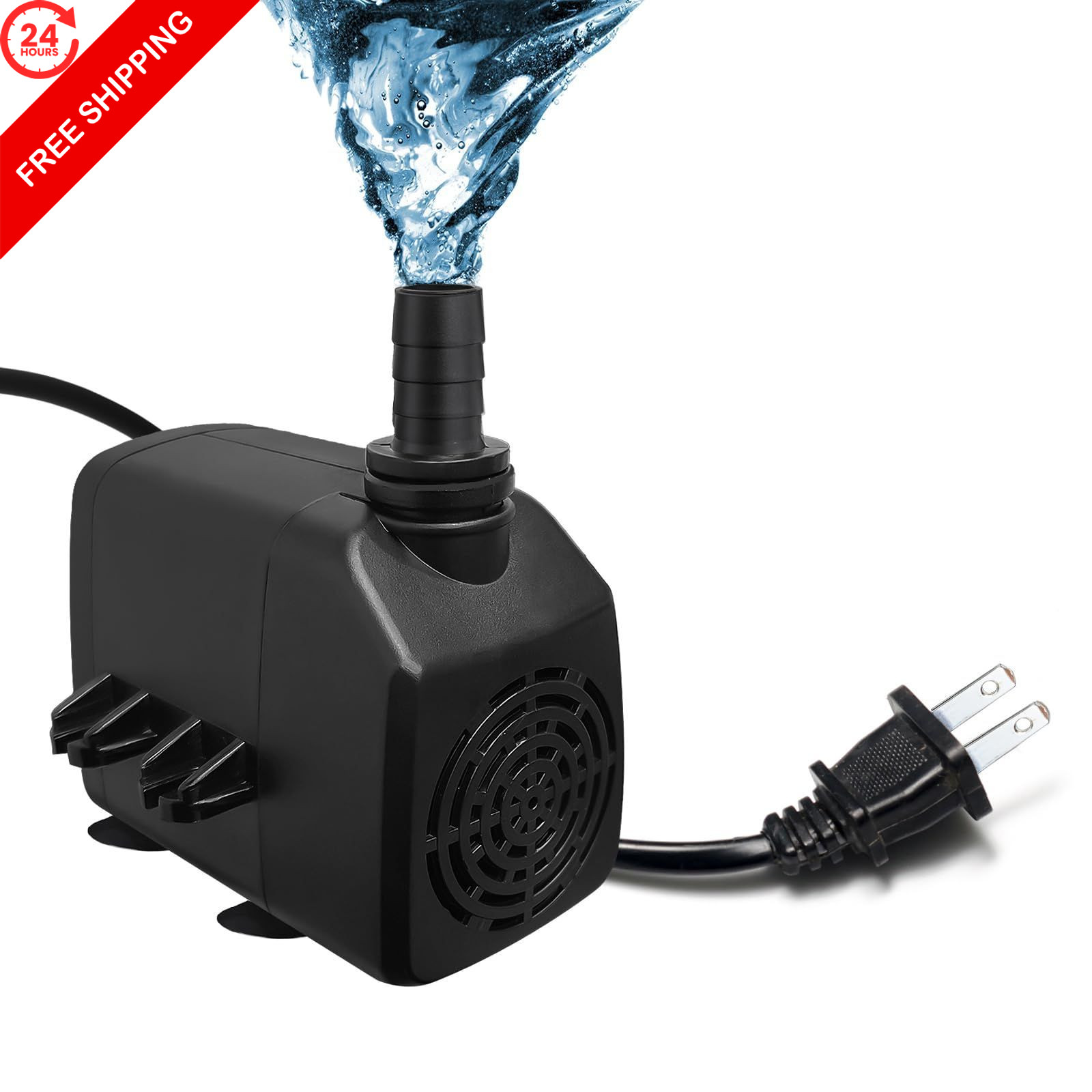 Submersible Water Pump, 400GPH 19W 1000L/H Flow with 6.5ft 400GPH,25W, Black