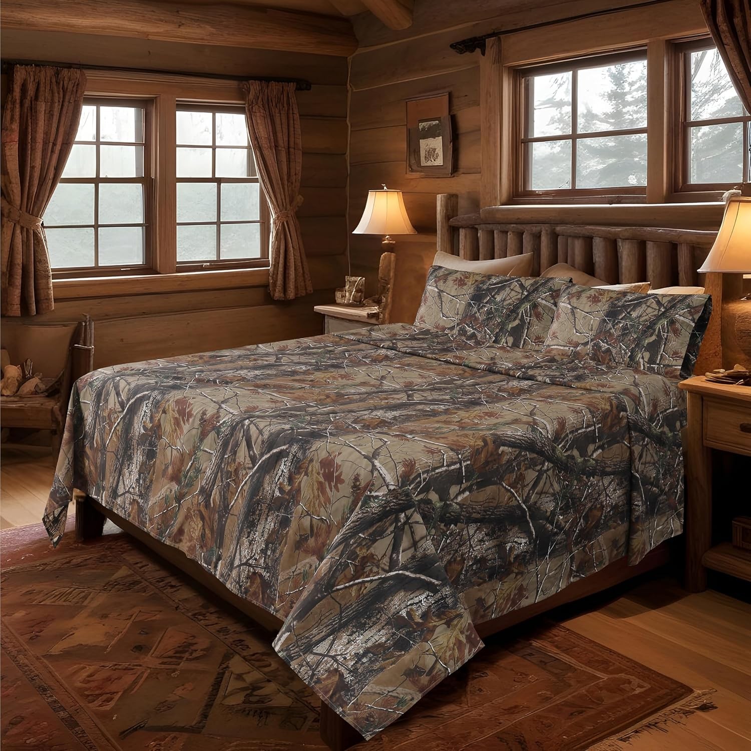 Realtree All Purpose Camo Bedding Queen Sheet Set 4 Piece Polycotton Rustic