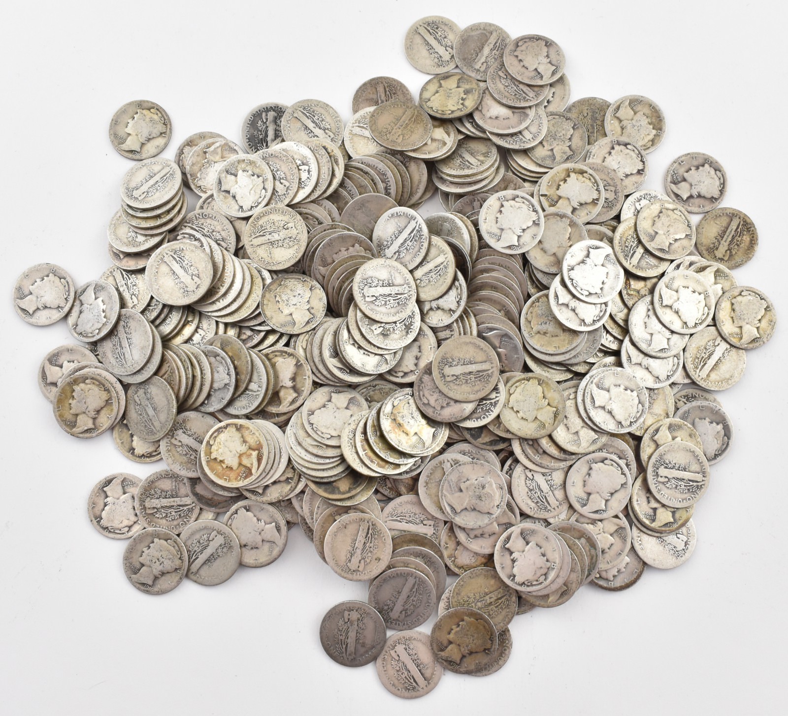 1916-S Mercury 90% Silver Dime Roll Lot of 50 PCS $5 Face