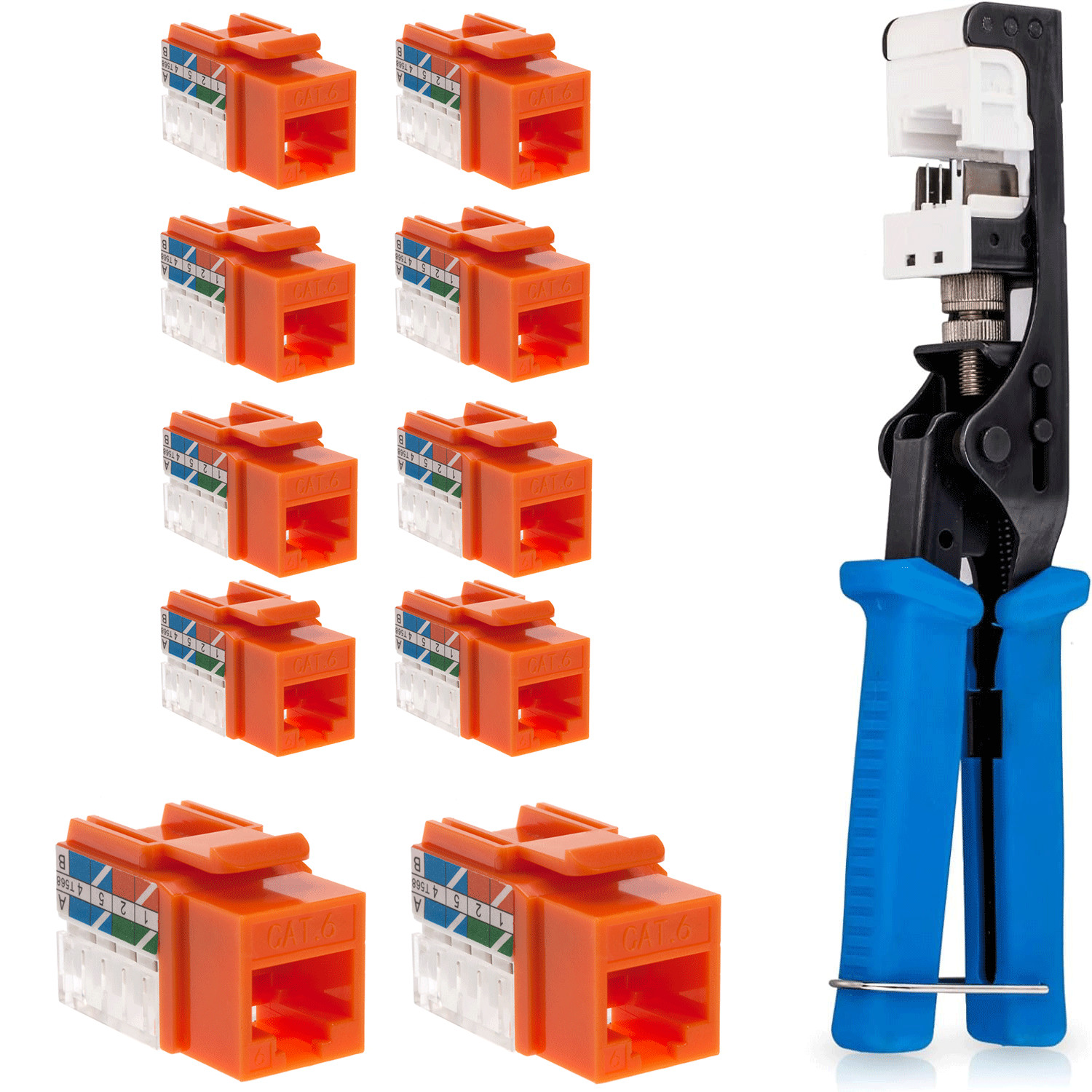 Punch Down Tool with Cat6 RJ45 Keystone Jack Orange 45-Degree Network Set Kit