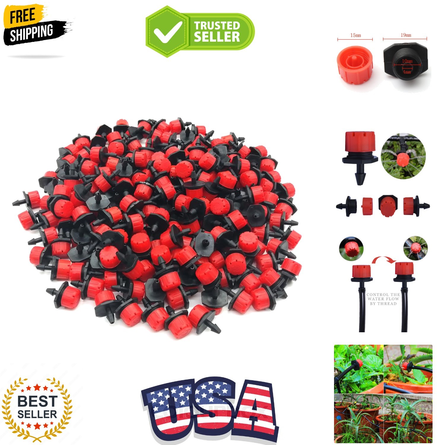 100pcs 360 Degree Adjustable Irrigation Drippers Sprinklers, 1/4 Inch Emitter...