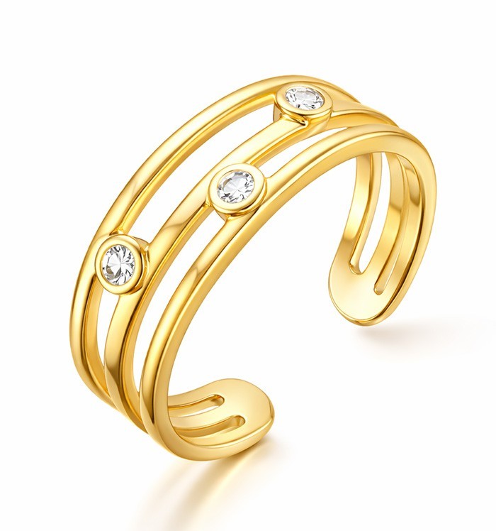 LAB WHITE SAPPHIRES TOE RING 14k SOLID YELLOW GOLD - Adjustable