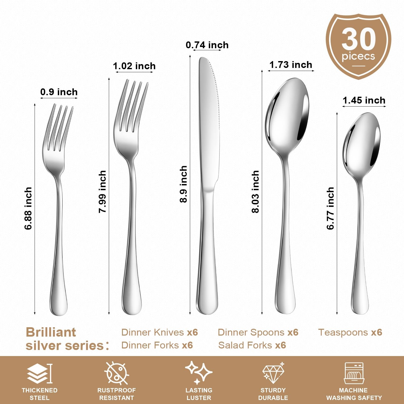 Lazycorner Silverware Set 30 Piece Stainless Steel Flatware Set Silverware Ut...