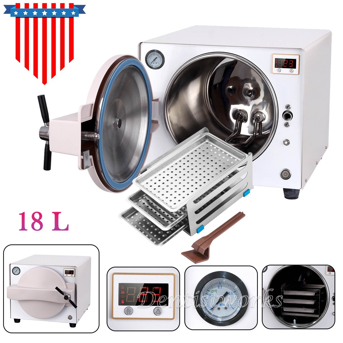 18L Automatically Dental Medical Autoclave Sterilizer Vacuum Steam Sterilization