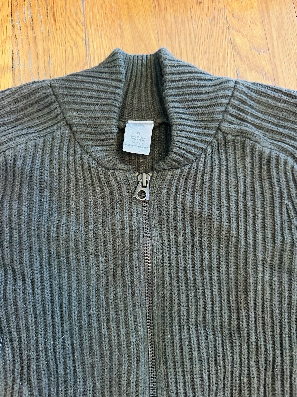 Gap Full Zip Knit Ribbed Sweater Mock Neck Raglan Dark Green Men’s Size XS
