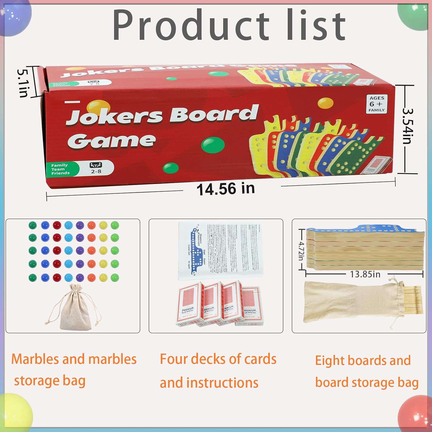 Colorful Jokers and Marbles Board Game Pegs and Jokers Card Game for 2-8 Players