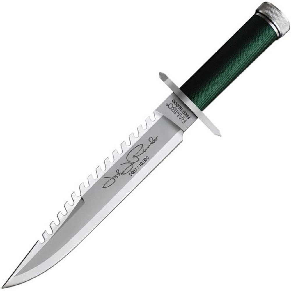 Rambo First Blood John Stainless Blade Green Wrapped Handle Fixed Knife - 9423