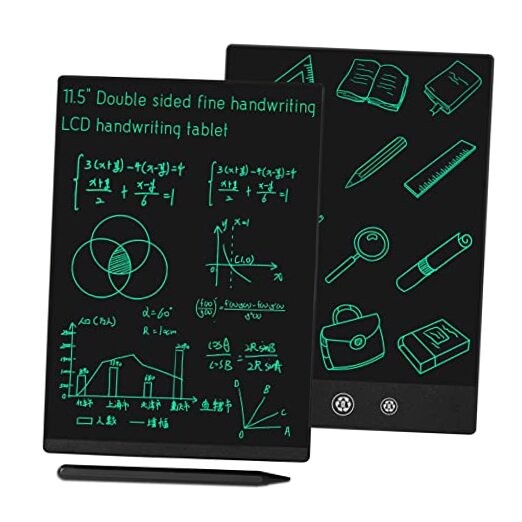 LCD Writing Tablet 2 Sides Screen Erasable Reusable 11.5inch 11.5&10.5in Black