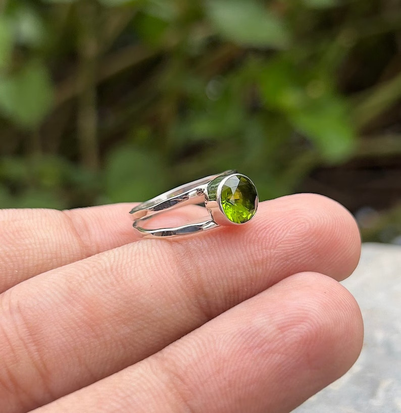 925 Sterling Silver, Peridot Handmade Ring, Calming Green, Natural Gems All Size