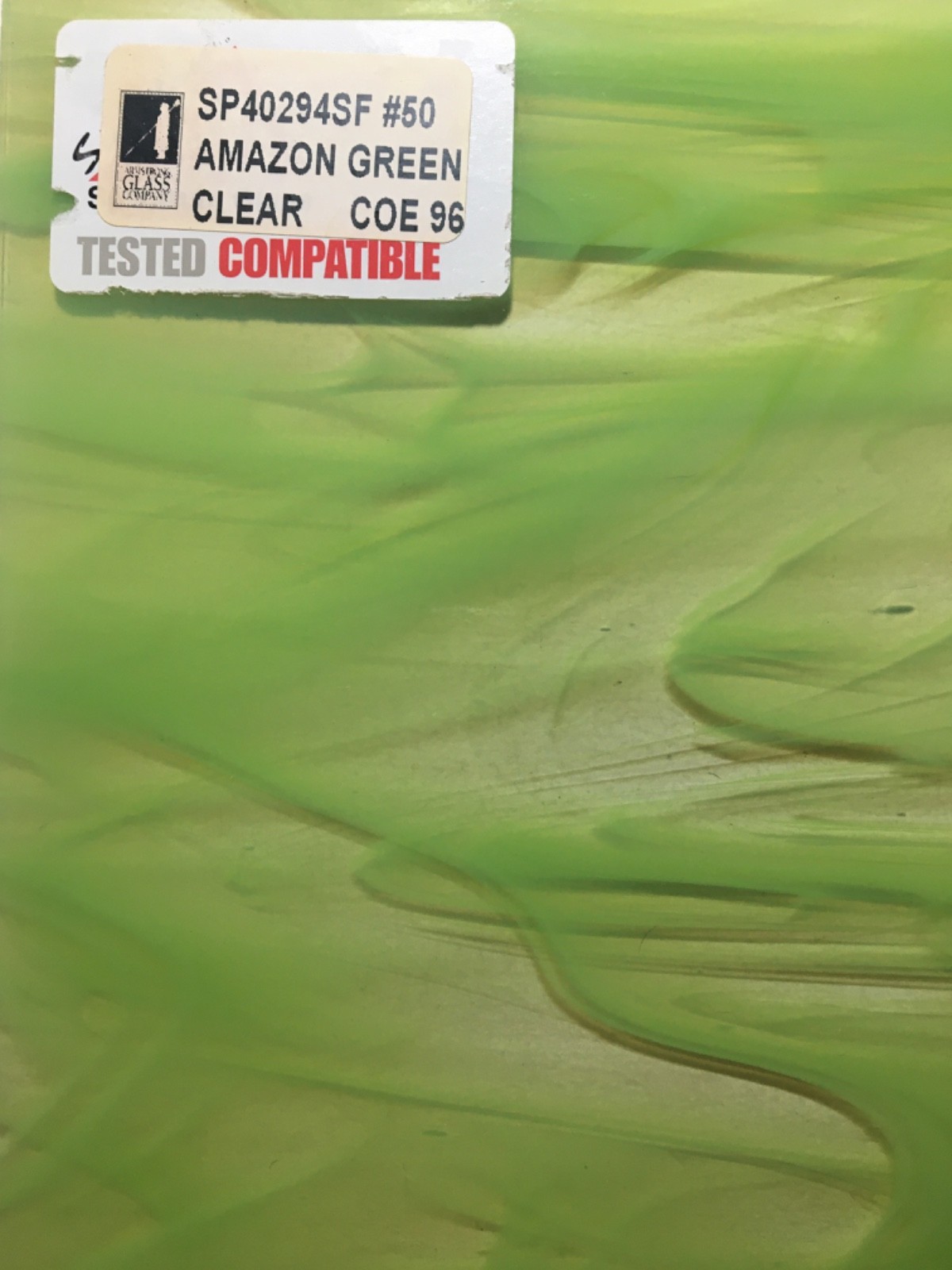 ARMSTRONG GLASS Amazon Green Clear COE 96 Glass Sheet 12" x 9 5/8" #17