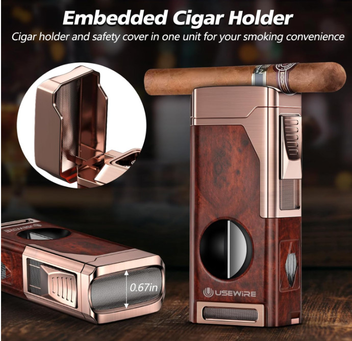 Multifunctional Cigar Lighter with Cutter, Holder, Punch, and Draw Enhancer