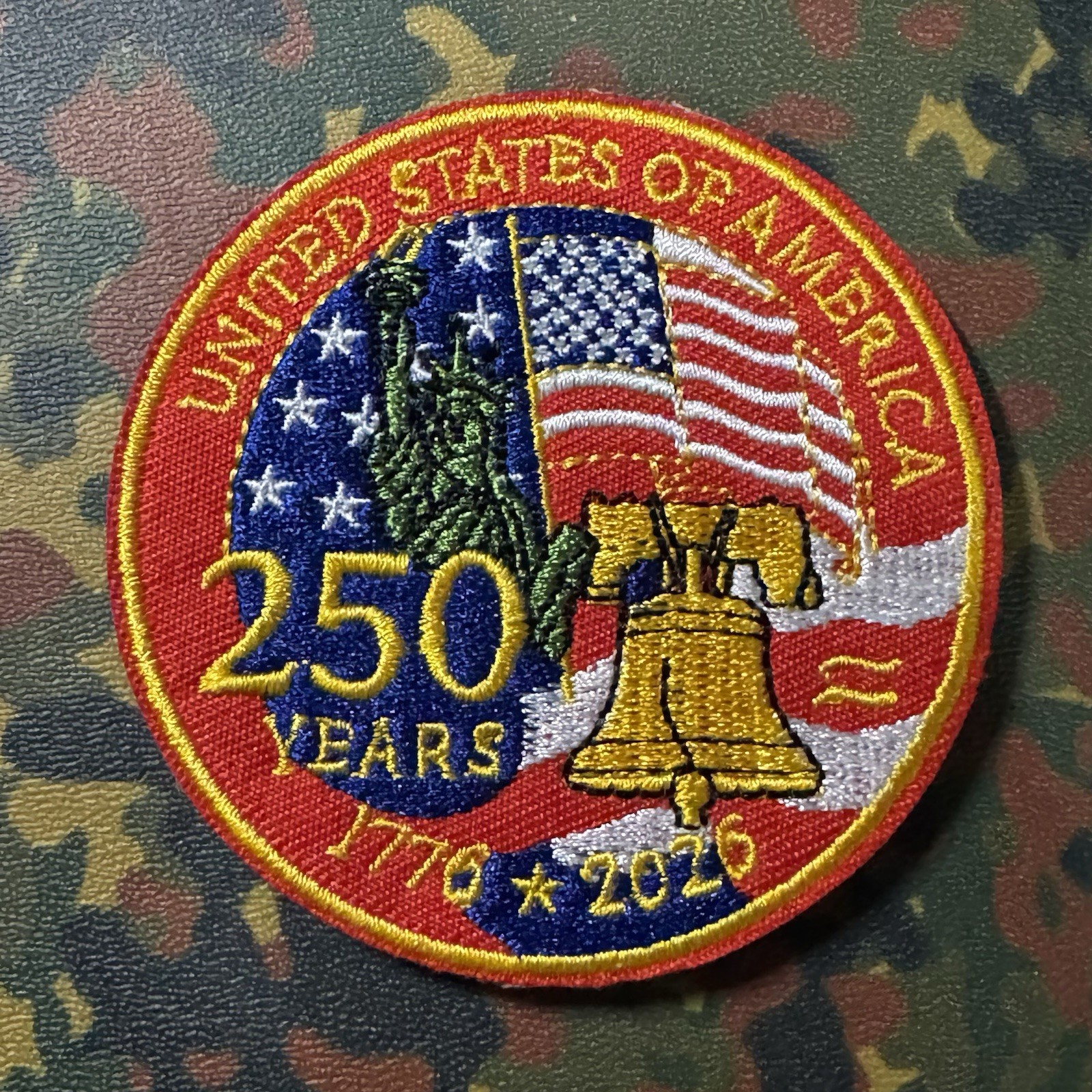 USA 250 YEARS Embroidered Patch Hook/Loop SEMIQUINCENTENNIAL AMERICA 1776 2026