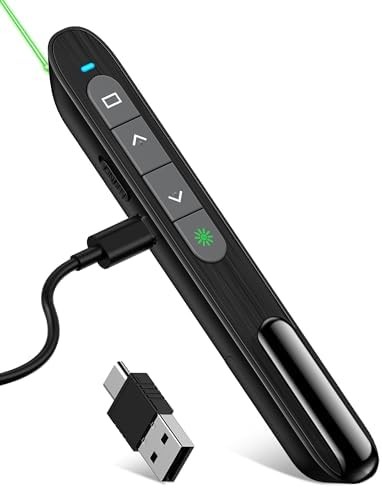 USB C Rechargeable Presentation Clicker with Green Light, Remote Clicker for Pre