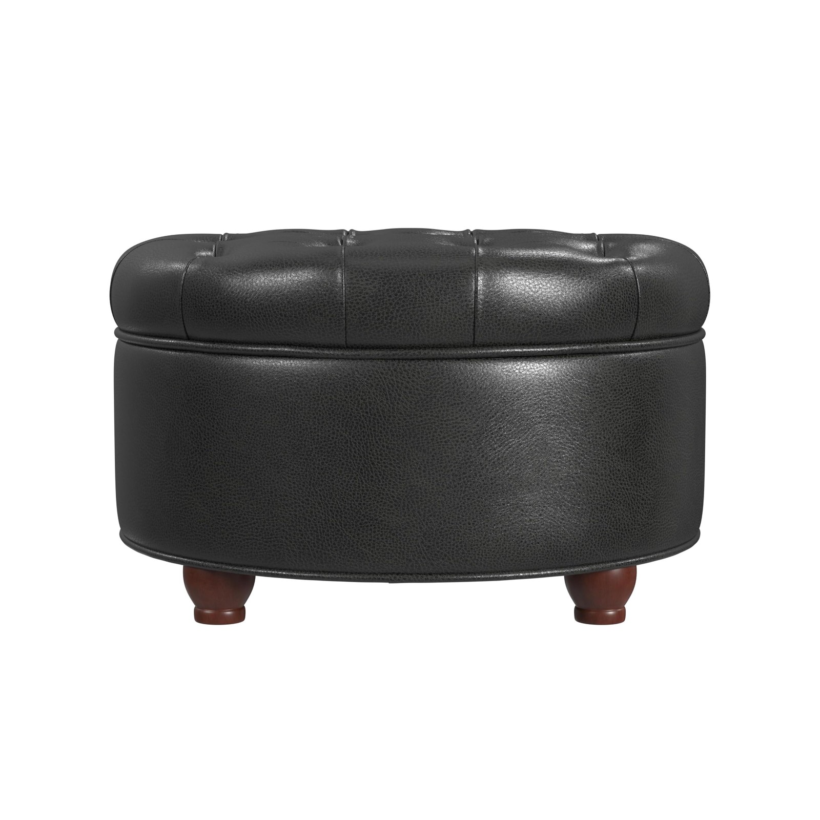 25" Button Tufted Round Storage Ottoman Black Faux Leather