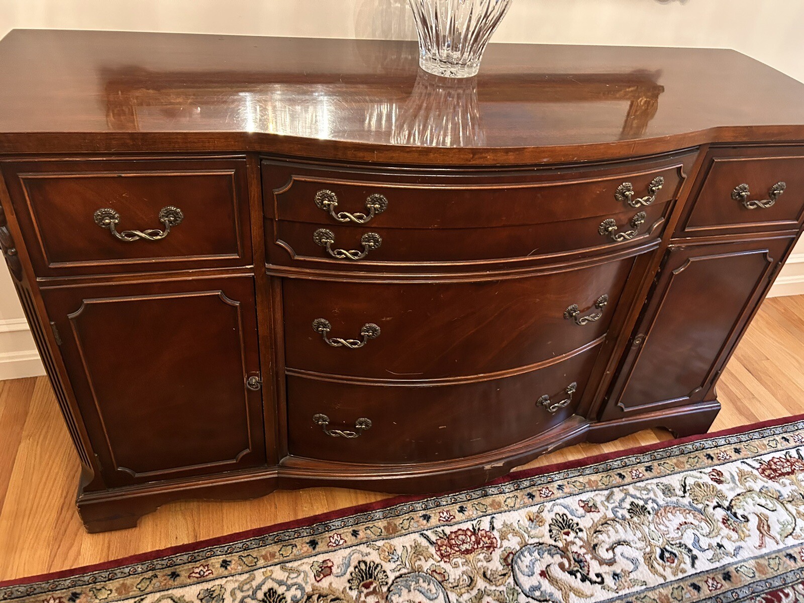 Solid Cherry Wood, Dining Room Table Set With 6 Chairs, Sideboard & Hutch