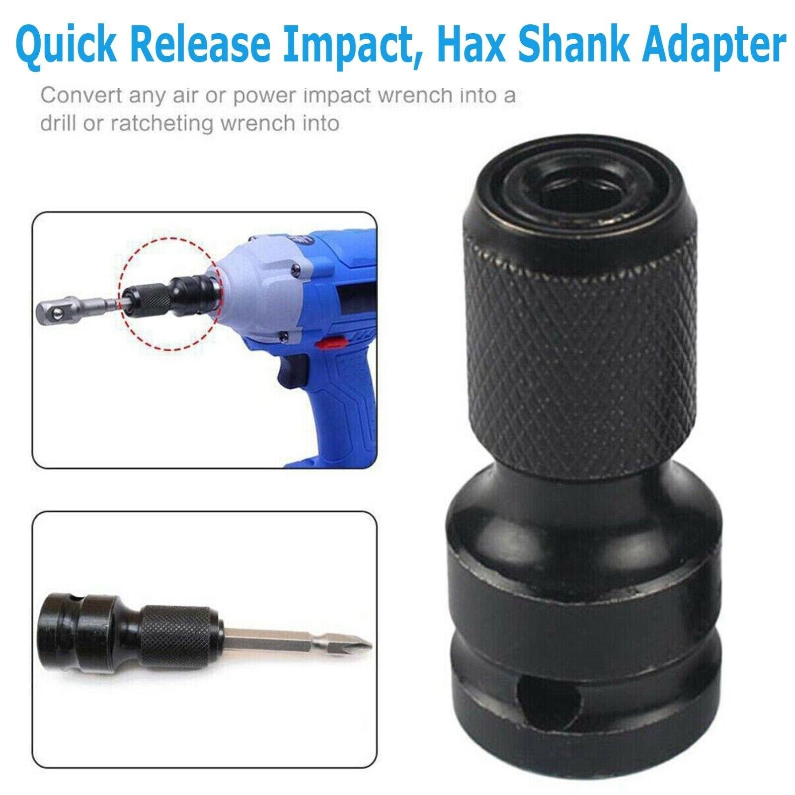 2Pcs/Set 1/2" Square Drive to 1/4" Hex Socket Adapter Converter Chuck Adapter