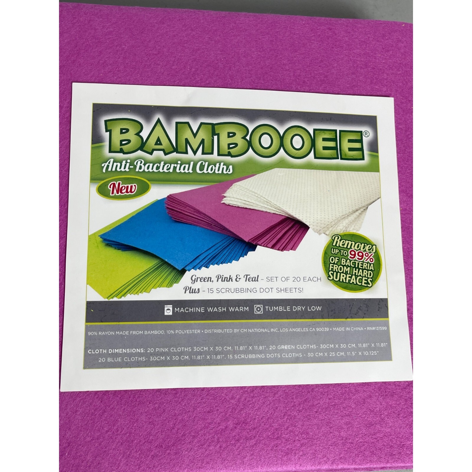 New Bambooee Anti-Bacterial Cloths Set of 75 Reusable Remove up to 99% Bacteria
