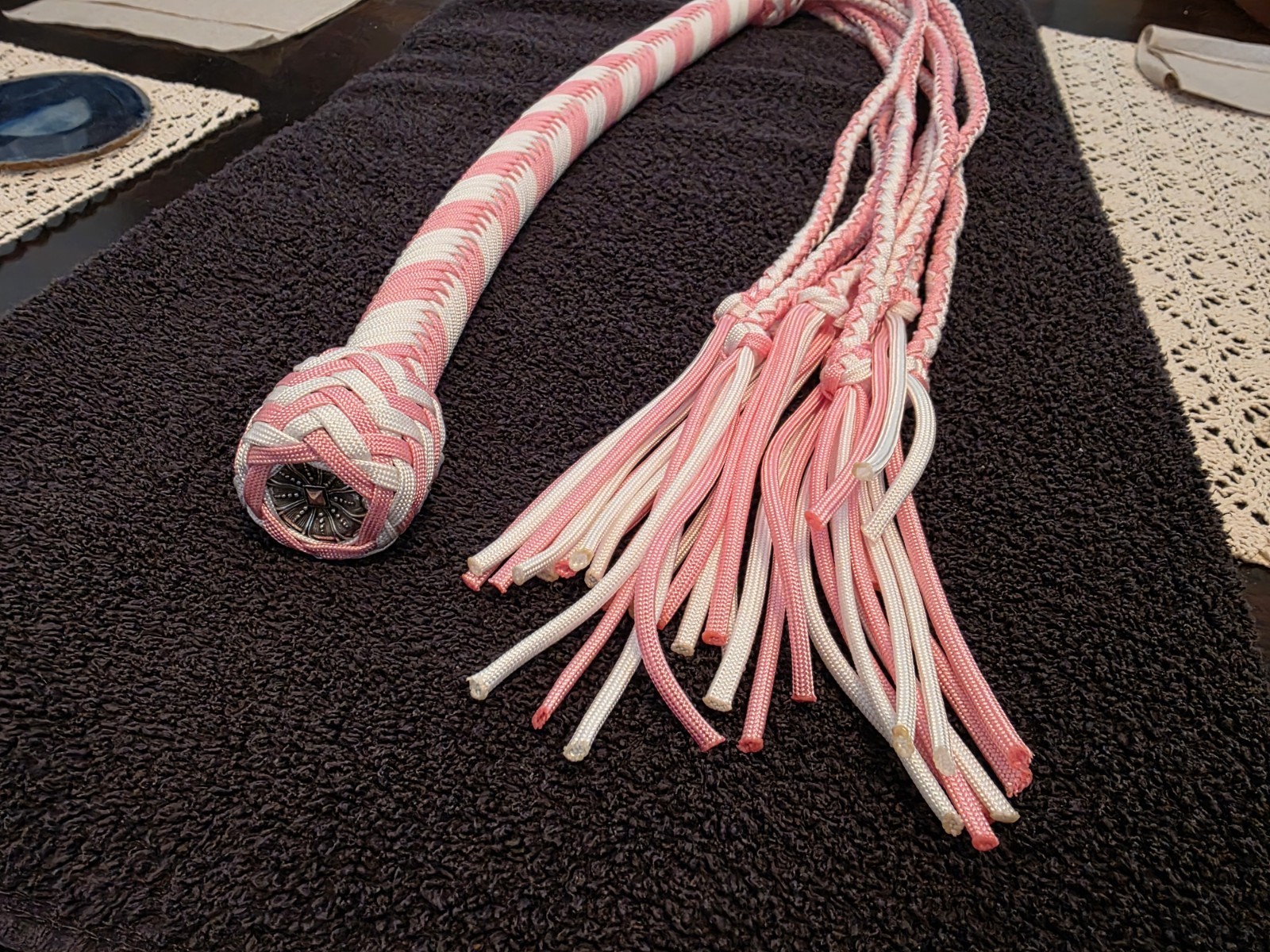 Long Handle Paracord Cat O Nine Tails Pink And White