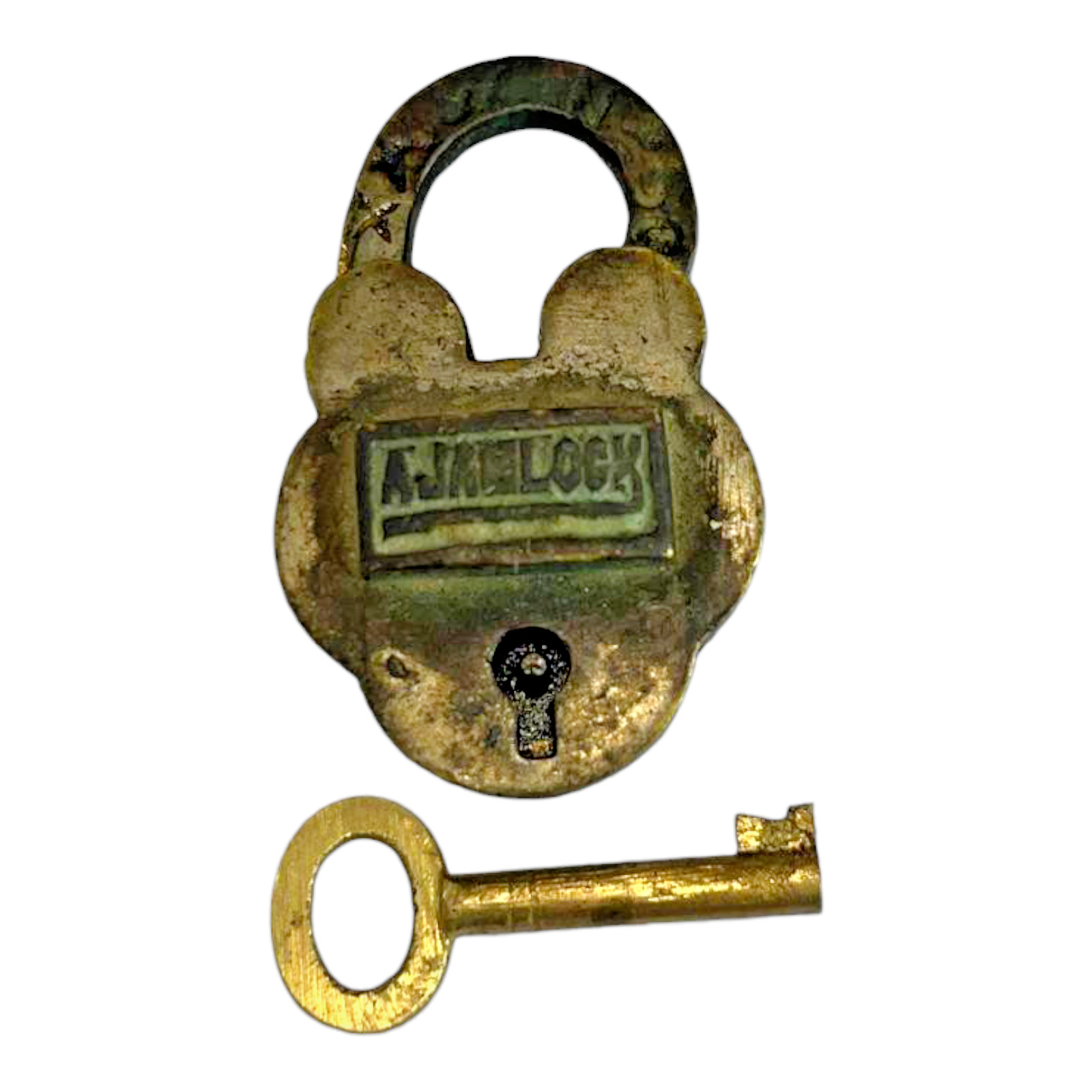 Vintage Old Antique Brass Handmade AJAMLOCK Engrave Pad Lock & Key , Collectible