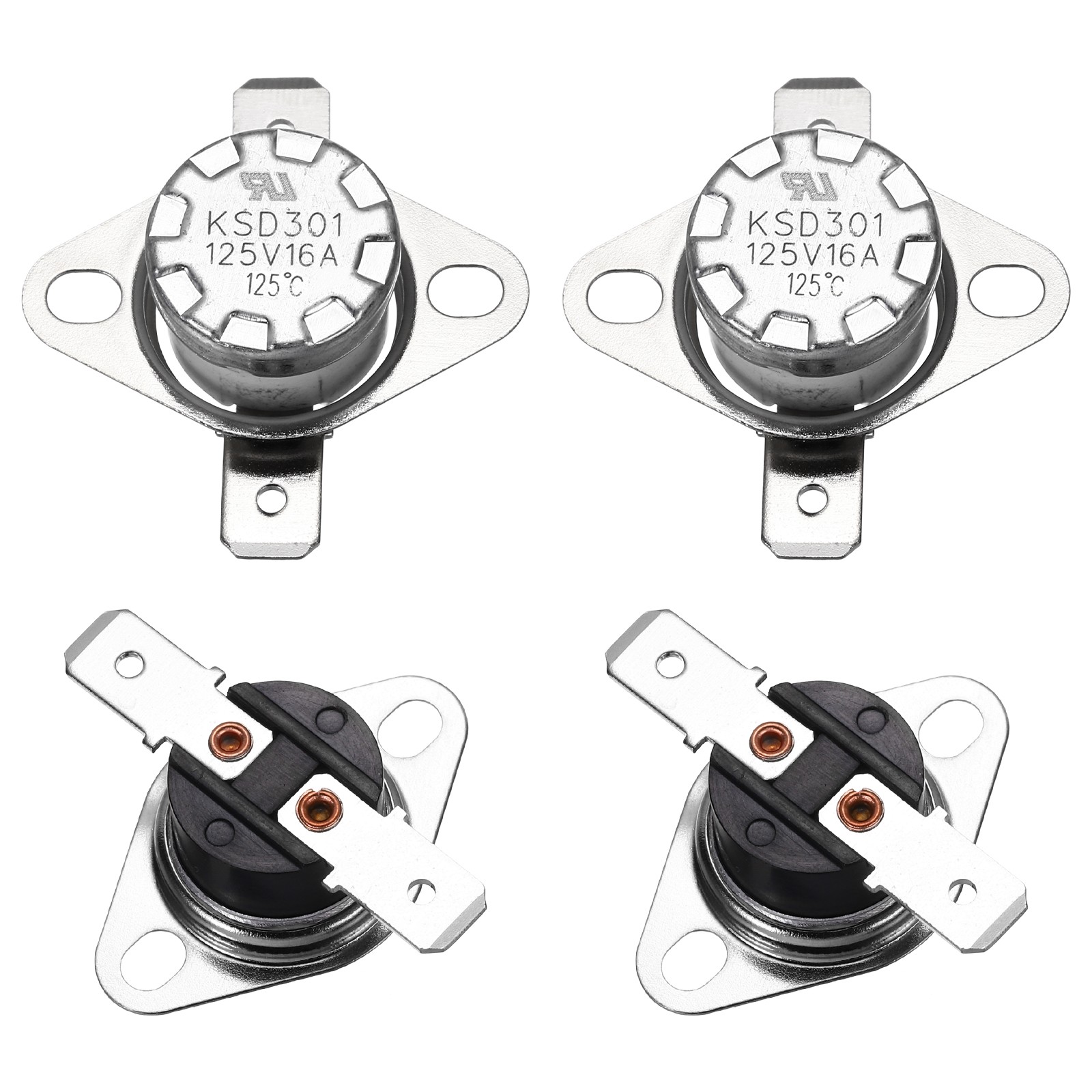 4 Pcs KSD301 Thermostat 125°C/257°F 16A NC Adjust Snap Disc Temperature Switch